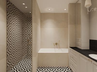 Vonios kambario interjeras Art deco